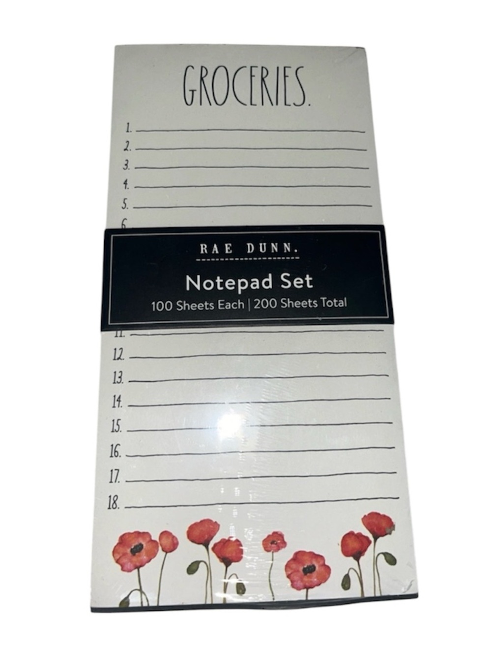 Rae Dunn Groceries & Notes Floral Notepad Set – 200 Sheets – NEW
